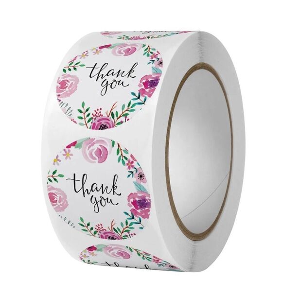 1 in stickers - Thank You - Round Pink - Small Business/Baby Shower  SUPPLIES - Picture 2 of 3